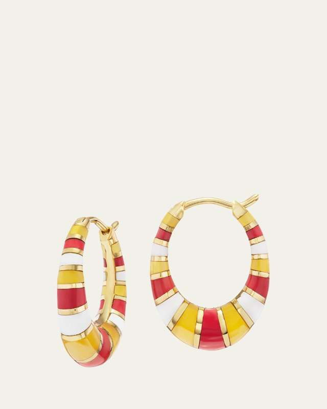 Mini Inlay Hoop Earrings in 18K Yellow Gold